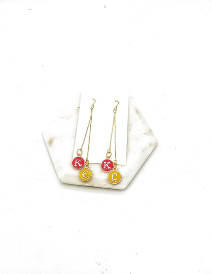 KC Kansas City Chiefs Football Chain Dangle Earrings