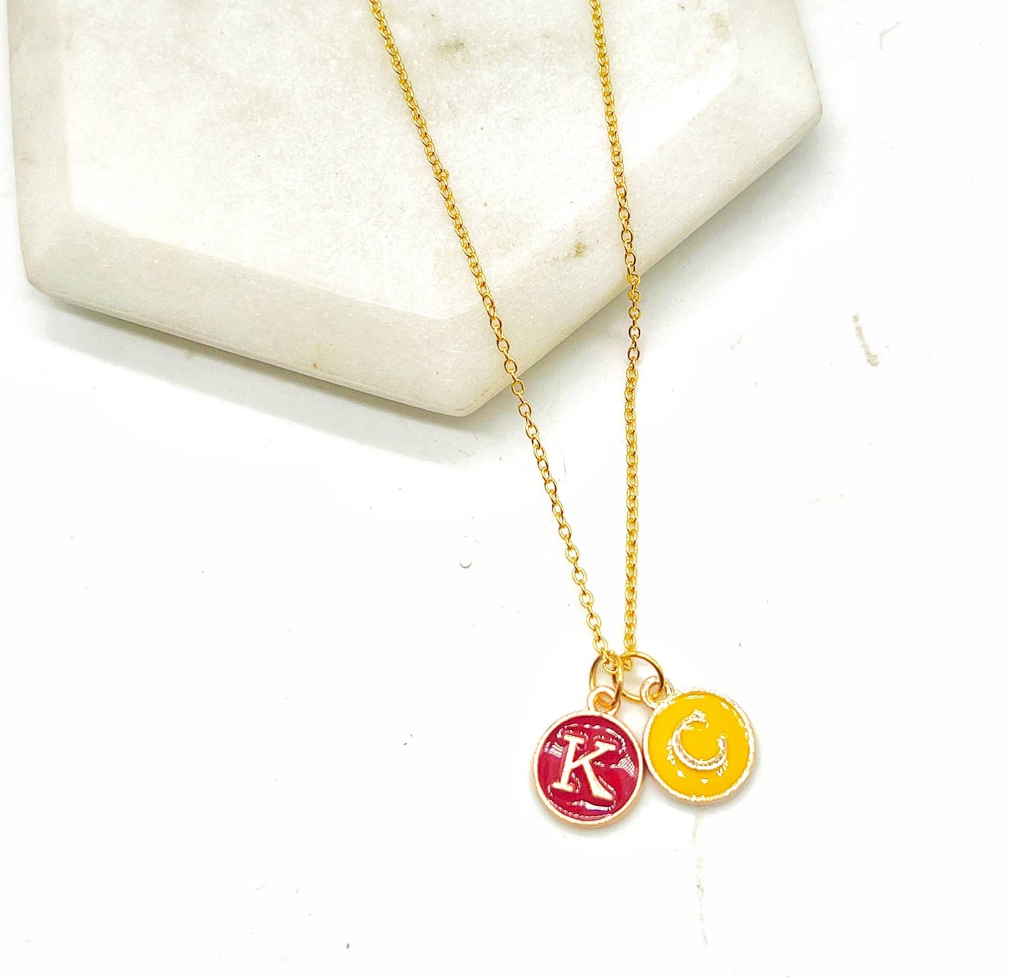 Red Yellow KC Enamel Charm Chiefs Kansas City Necklace