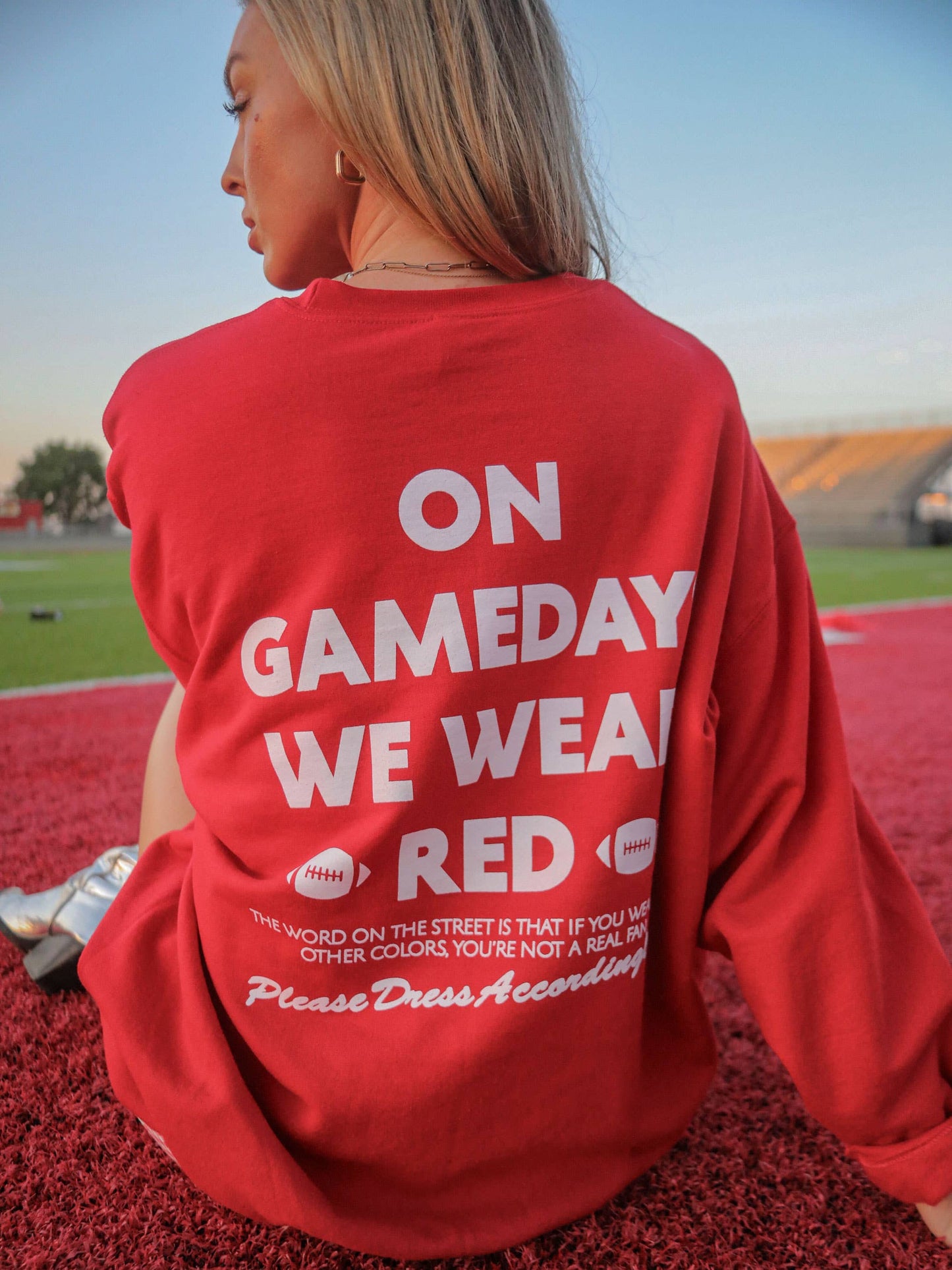 GAMEDAYS WE WEAR RED SWEATSHIRT (FRONT + BACK)