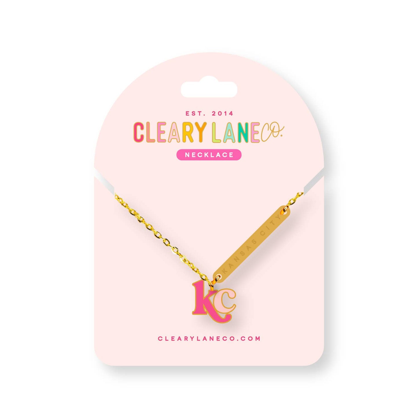 Kansas City Pink Letters Gold Enamel Necklace - PREORDER MID-SEP