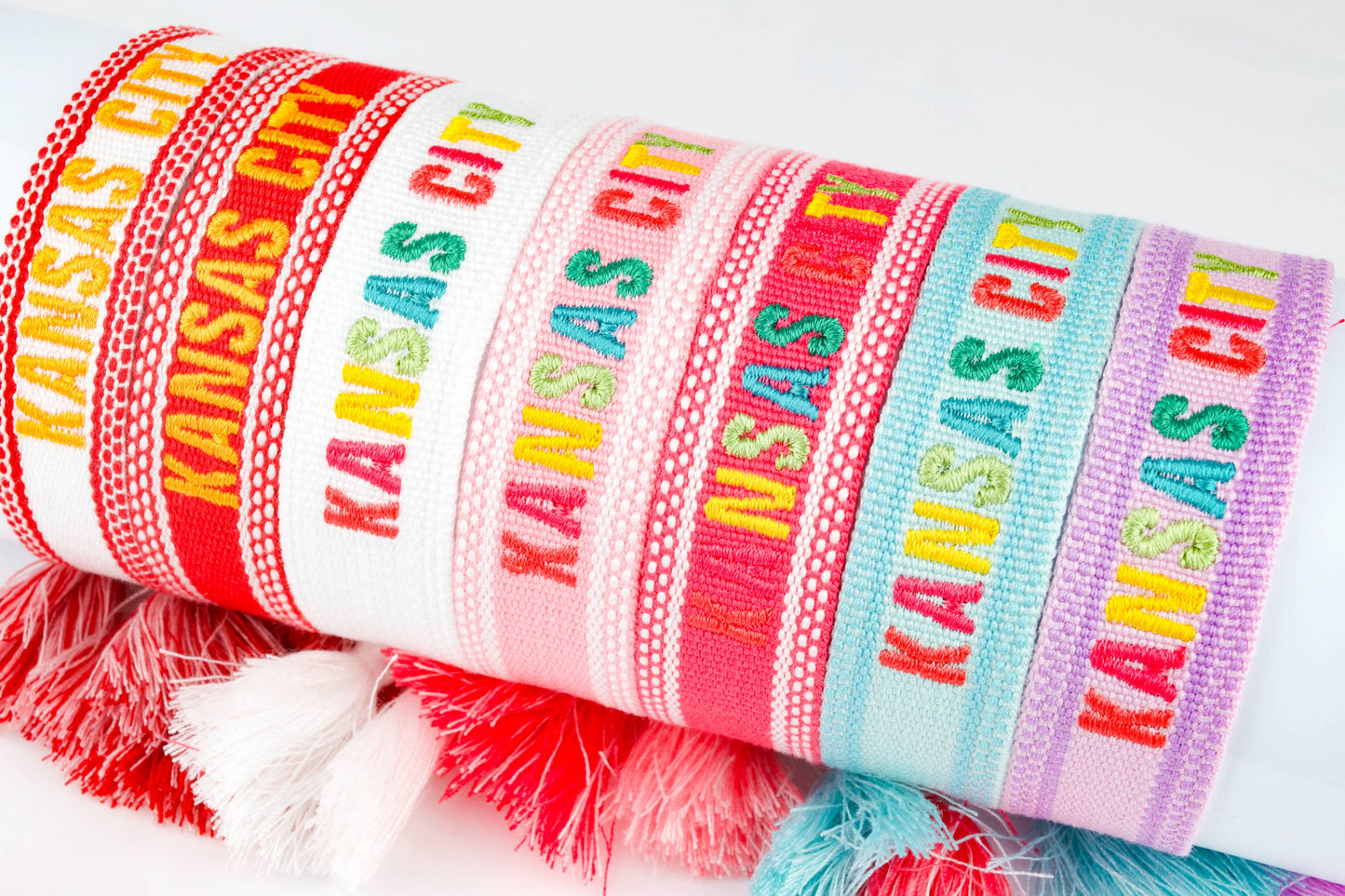 Kansas City Embroidered Bracelets: Blush Rainbow