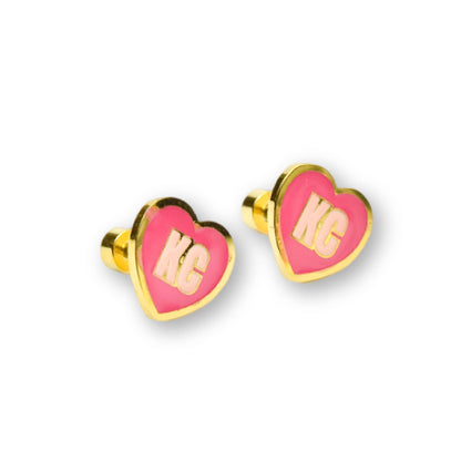 Kansas City KC Heart Enamel Stud Earrings | Pink & Blush