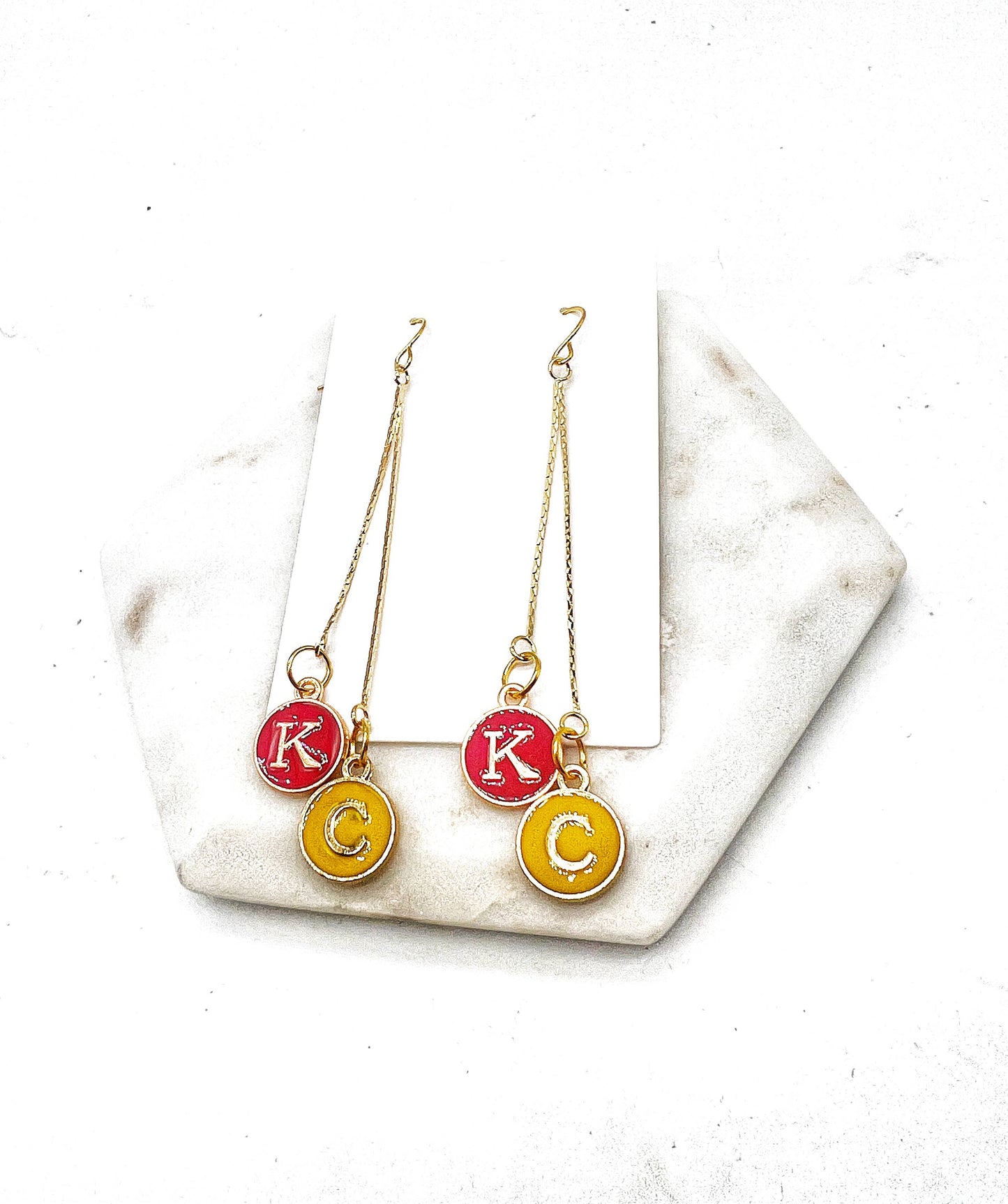 KC Kansas City Chiefs Football Chain Dangle Earrings