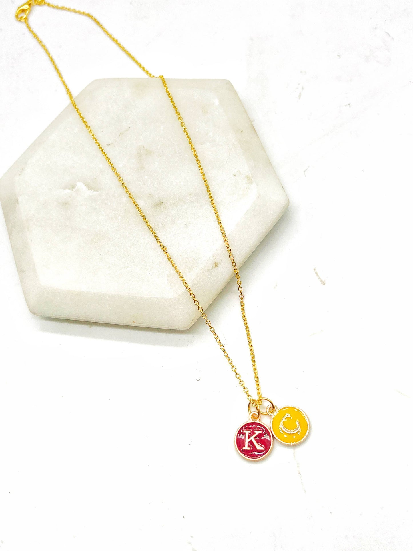 Red Yellow KC Enamel Charm Chiefs Kansas City Necklace