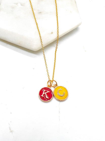 Red Yellow KC Enamel Charm Chiefs Kansas City Necklace