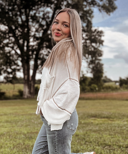 Oversized Ivory Crop Balloon Sleeve