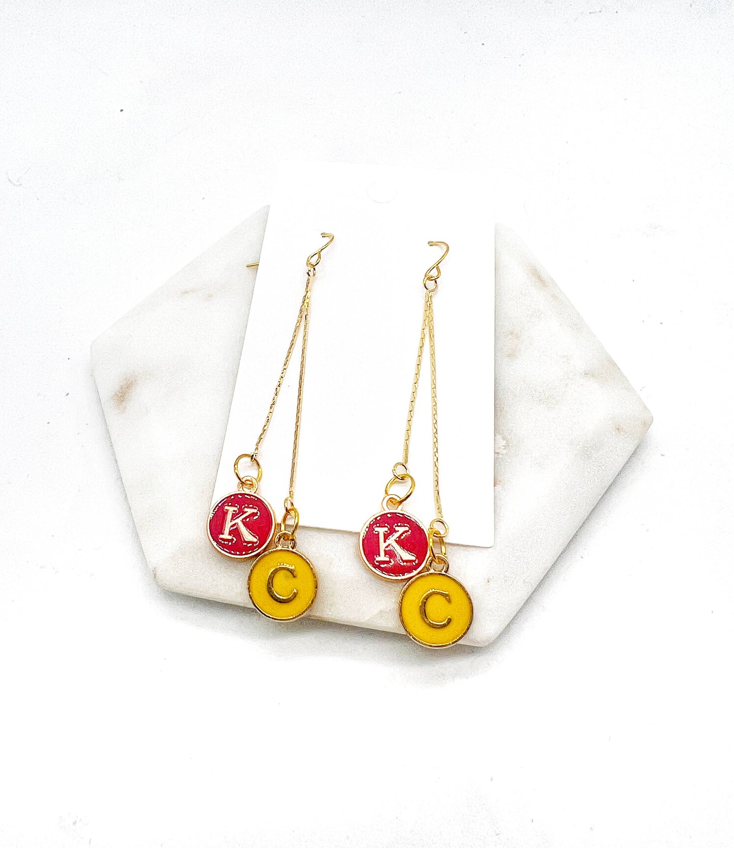 KC Kansas City Chiefs Football Chain Dangle Earrings