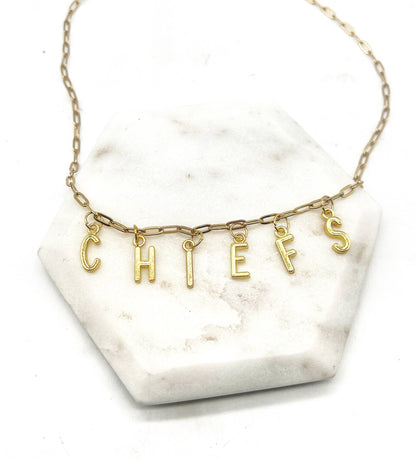 Gold KC Football Charm Chiefs Kansas City Necklace