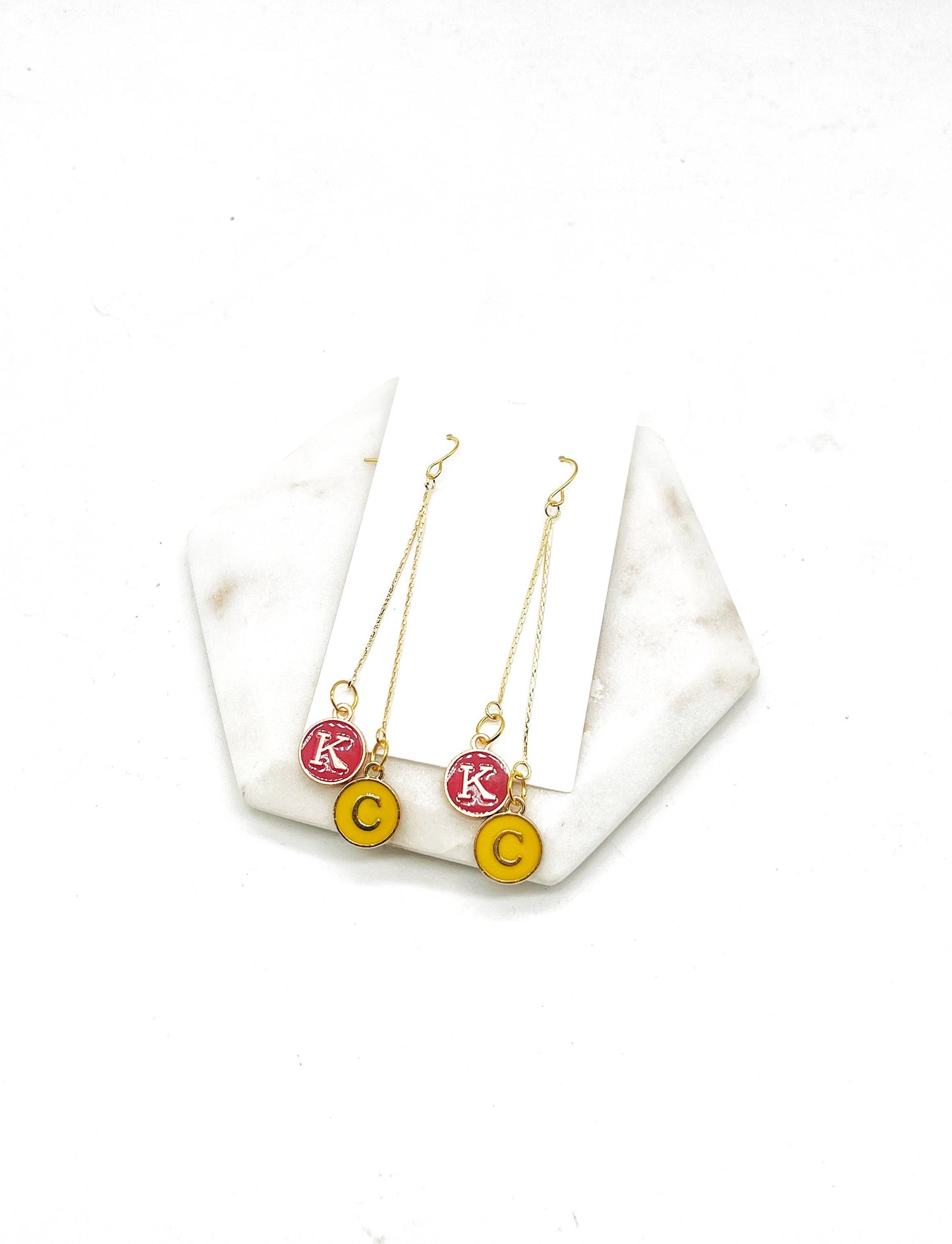 KC Kansas City Chiefs Football Chain Dangle Earrings