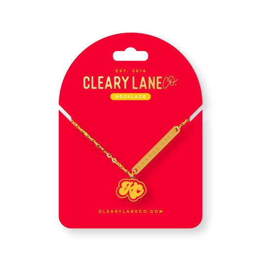 Kansas City Red & Yellow Script Enamel Necklace - PREORDER MID-SEP