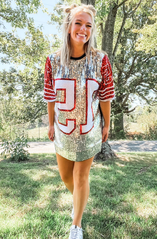 Mahomes Sequin Jersey Dress - Silver