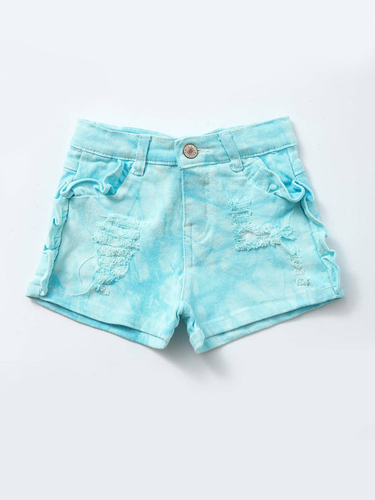 Kids Blue Distressed Ruffle Denim Shorts: 3T