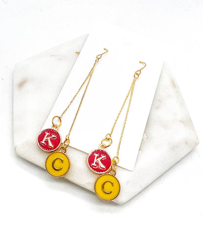 KC Kansas City Chiefs Football Chain Dangle Earrings