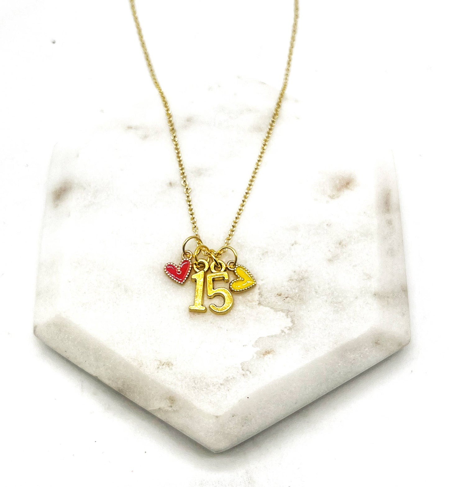 Gold 15 Mahomes Kansas City Charm Necklace Chiefs KC