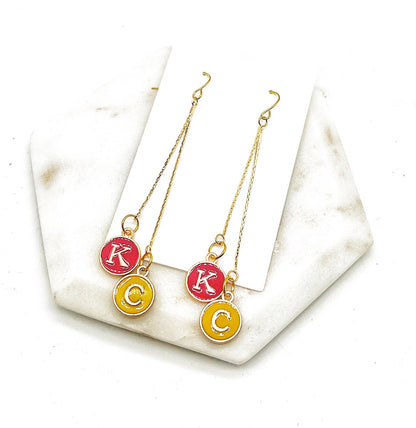 KC Kansas City Chiefs Football Chain Dangle Earrings