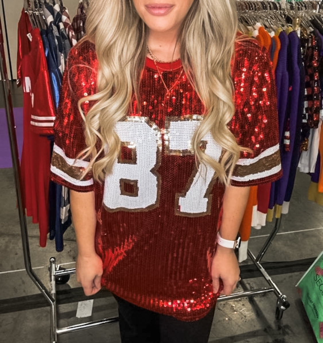 Kelce Sequin Jersey Dress - Red & Gold