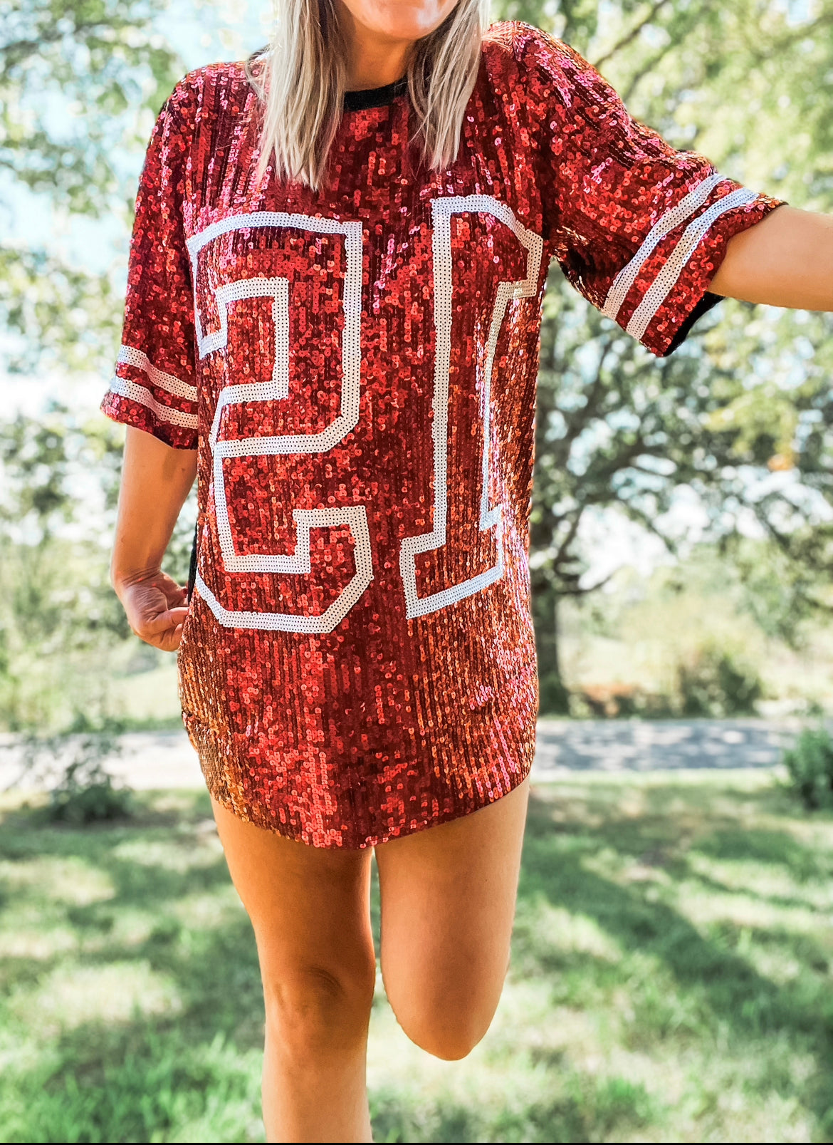 Mahomes Sequin Jersey Dress - Red