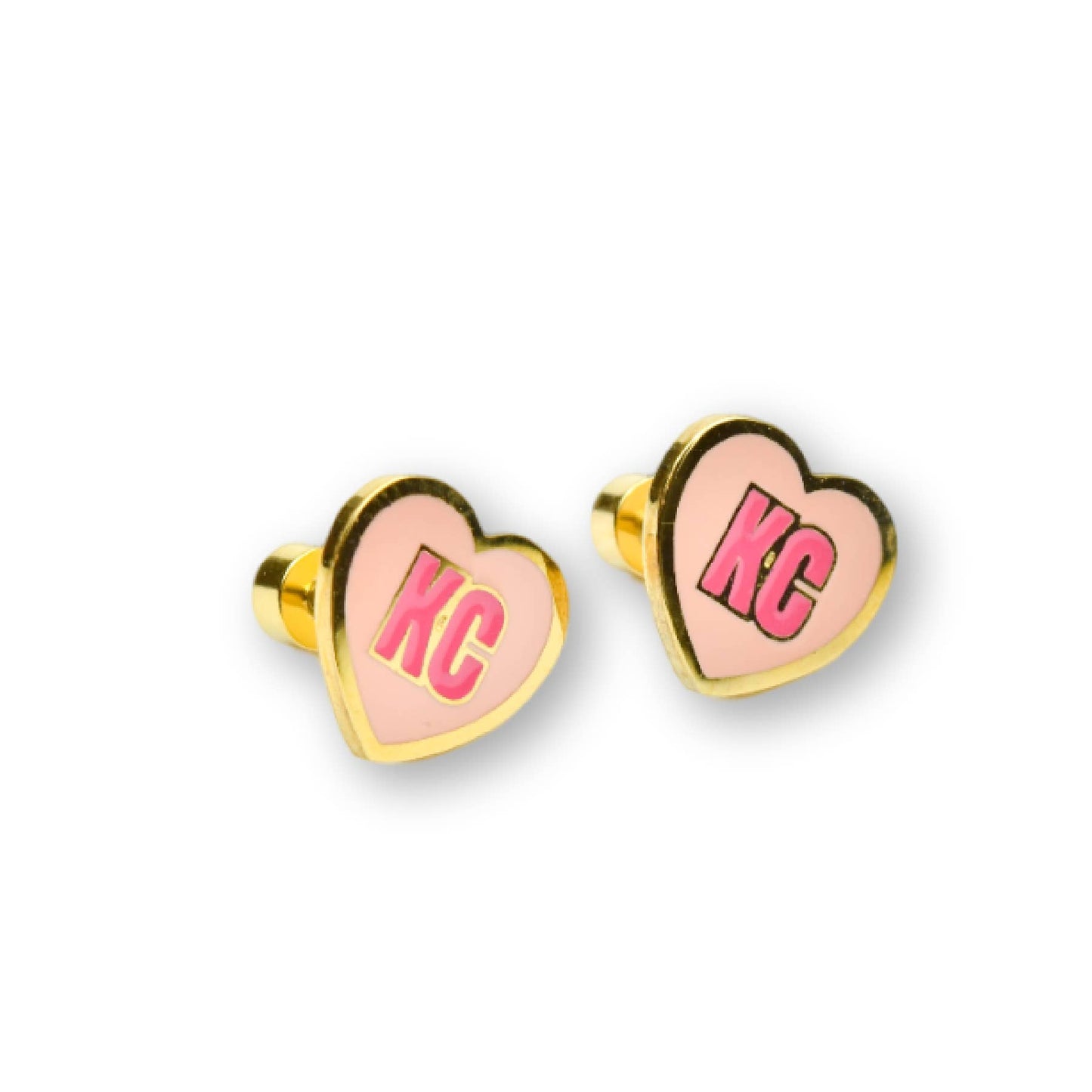 Kansas City KC Heart Enamel Stud Earrings | Blush & Pink