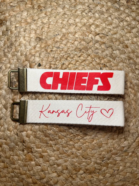 Chiefs, Kansas City City Canvas Wrist Keychain Lanyard: Double Sided / Chiefs