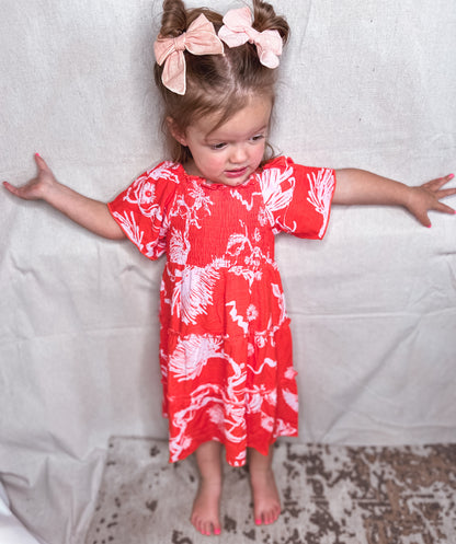 Coral Flutter Sleeve Dress