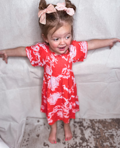 Coral Flutter Sleeve Dress