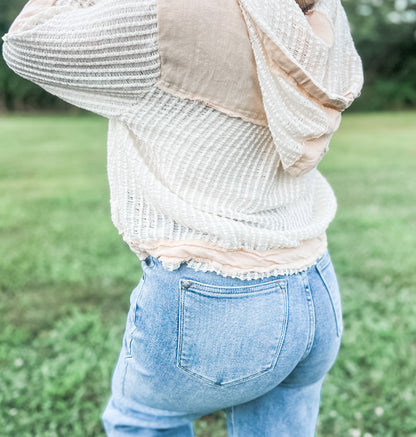 Frayed Button Down Hooded Crop