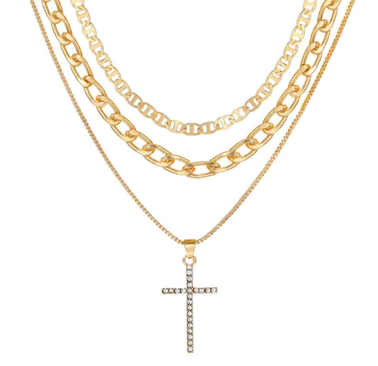 Triple Layered Cross Necklace