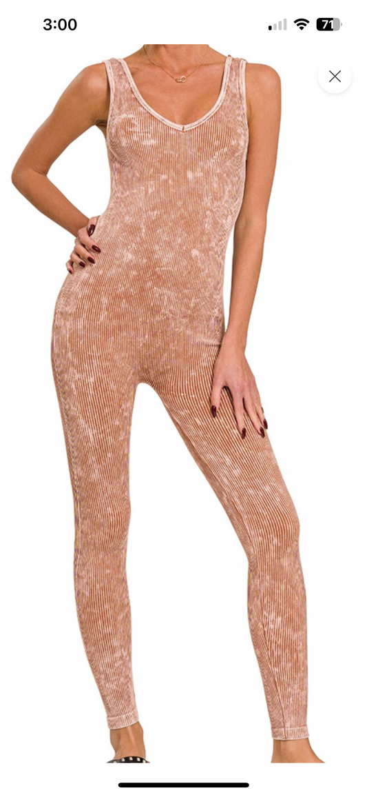 Can’t Be Tamed Washed Ribbed Bodysuit In Deep Camel