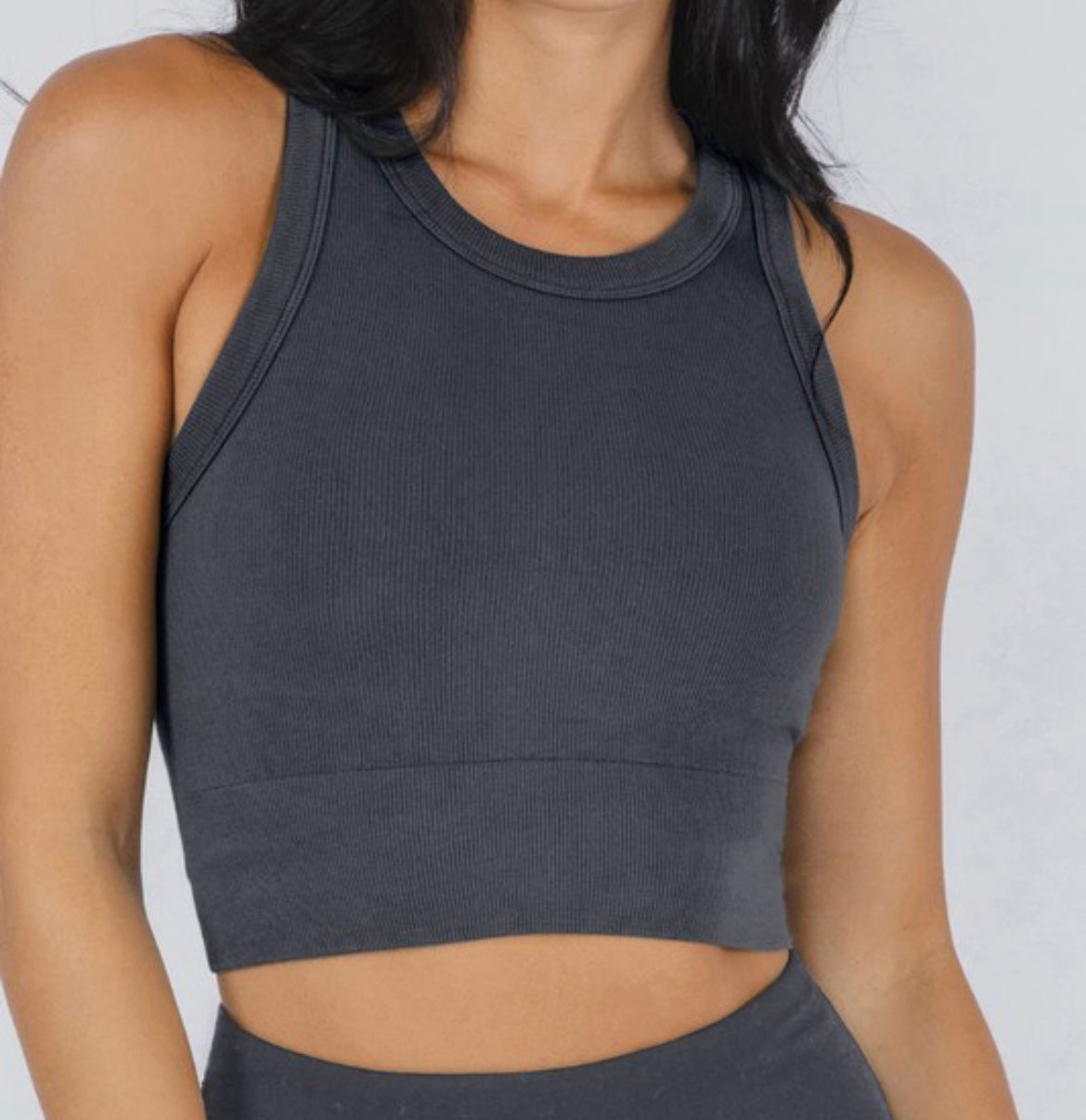 All Over Seamless Bra Tank In Charcoal - Sawyer + Co.