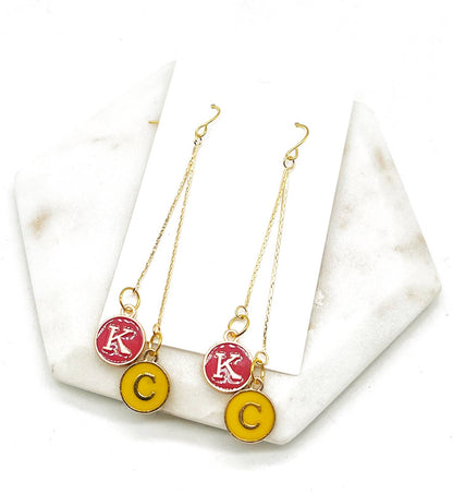 KC Kansas City Chiefs Football Chain Dangle Earrings