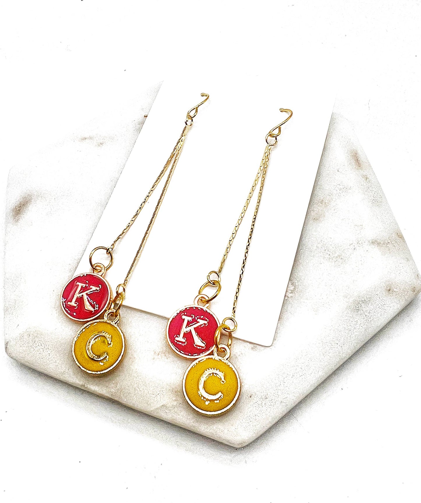 KC Kansas City Chiefs Football Chain Dangle Earrings