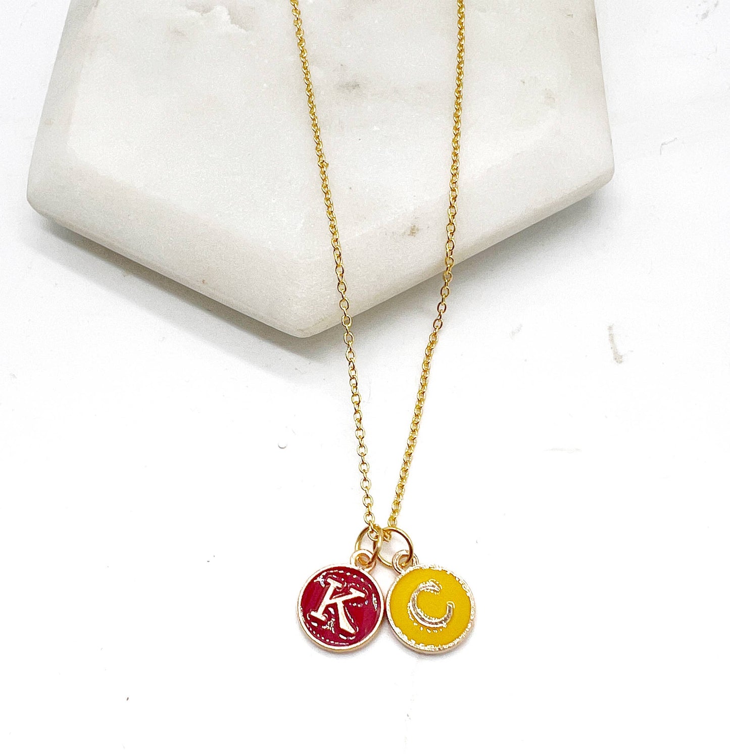 Red Yellow KC Enamel Charm Chiefs Kansas City Necklace