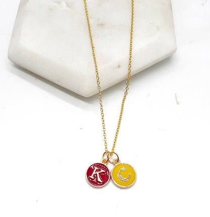 Red Yellow KC Enamel Charm Chiefs Kansas City Necklace