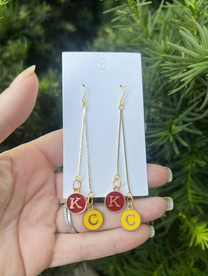 KC Kansas City Chiefs Football Chain Dangle Earrings