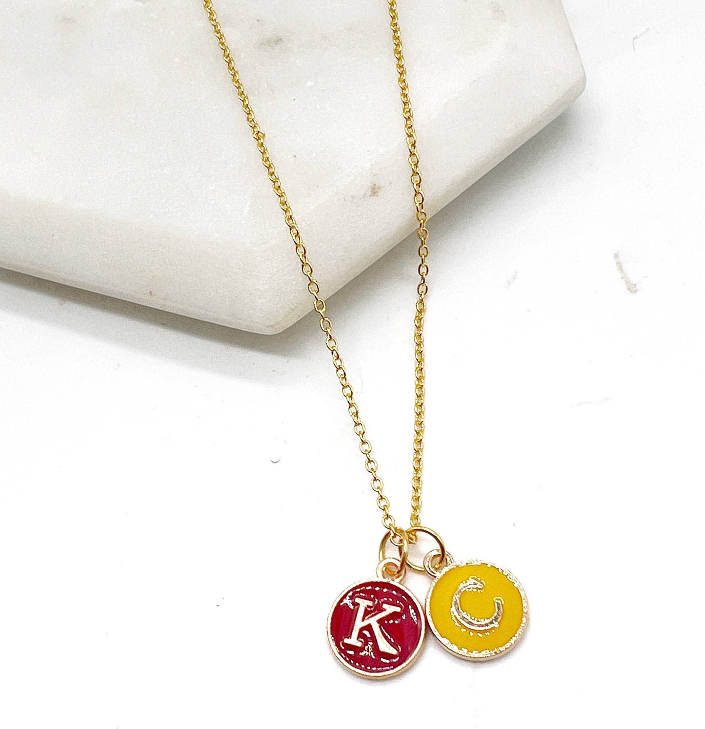 Red Yellow KC Enamel Charm Chiefs Kansas City Necklace