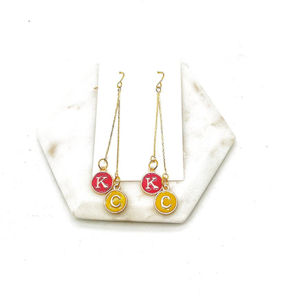 KC Kansas City Chiefs Football Chain Dangle Earrings