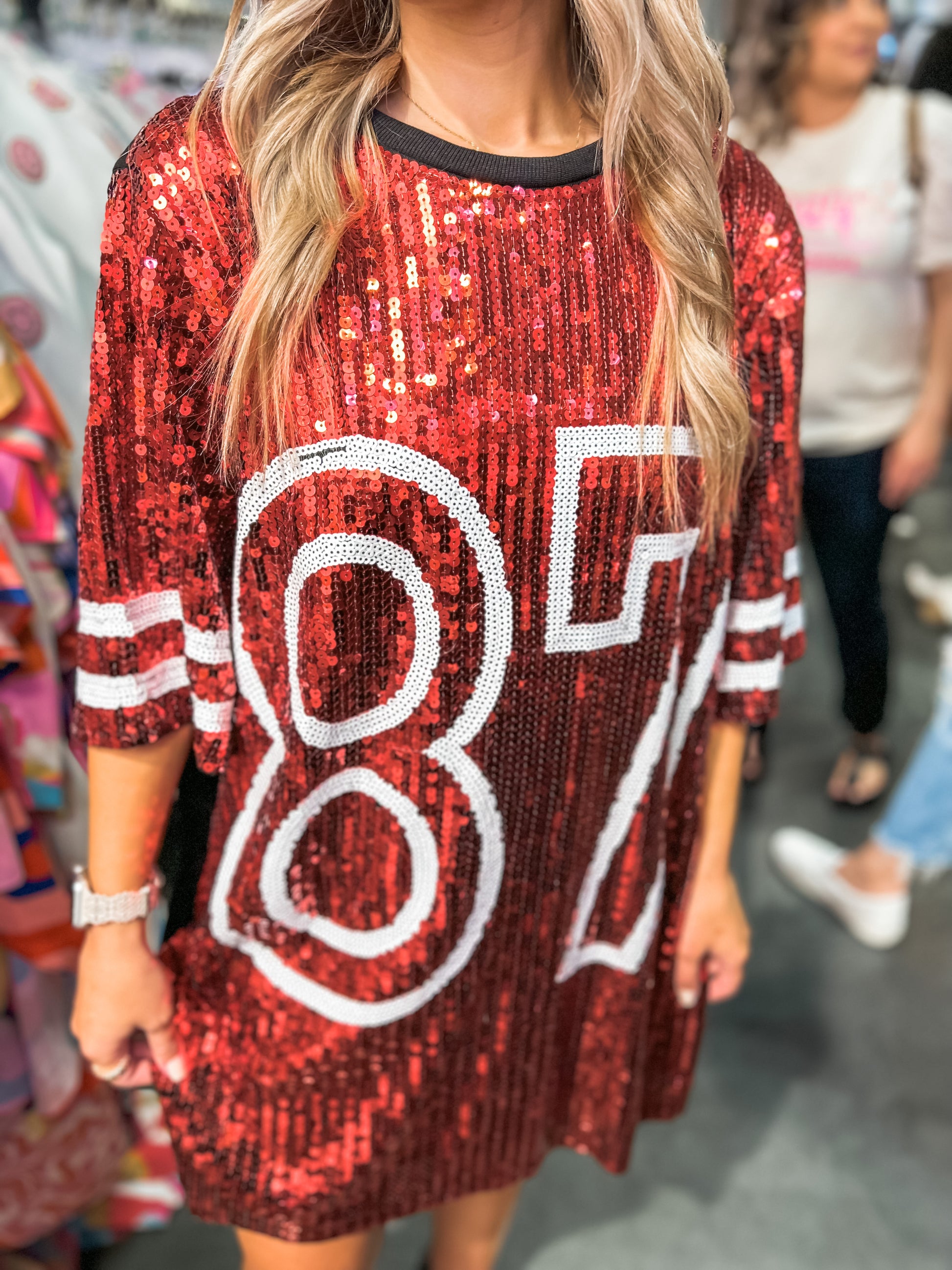 Kelce Born To Shine Sequin Dress Red - Sawyer + Co.