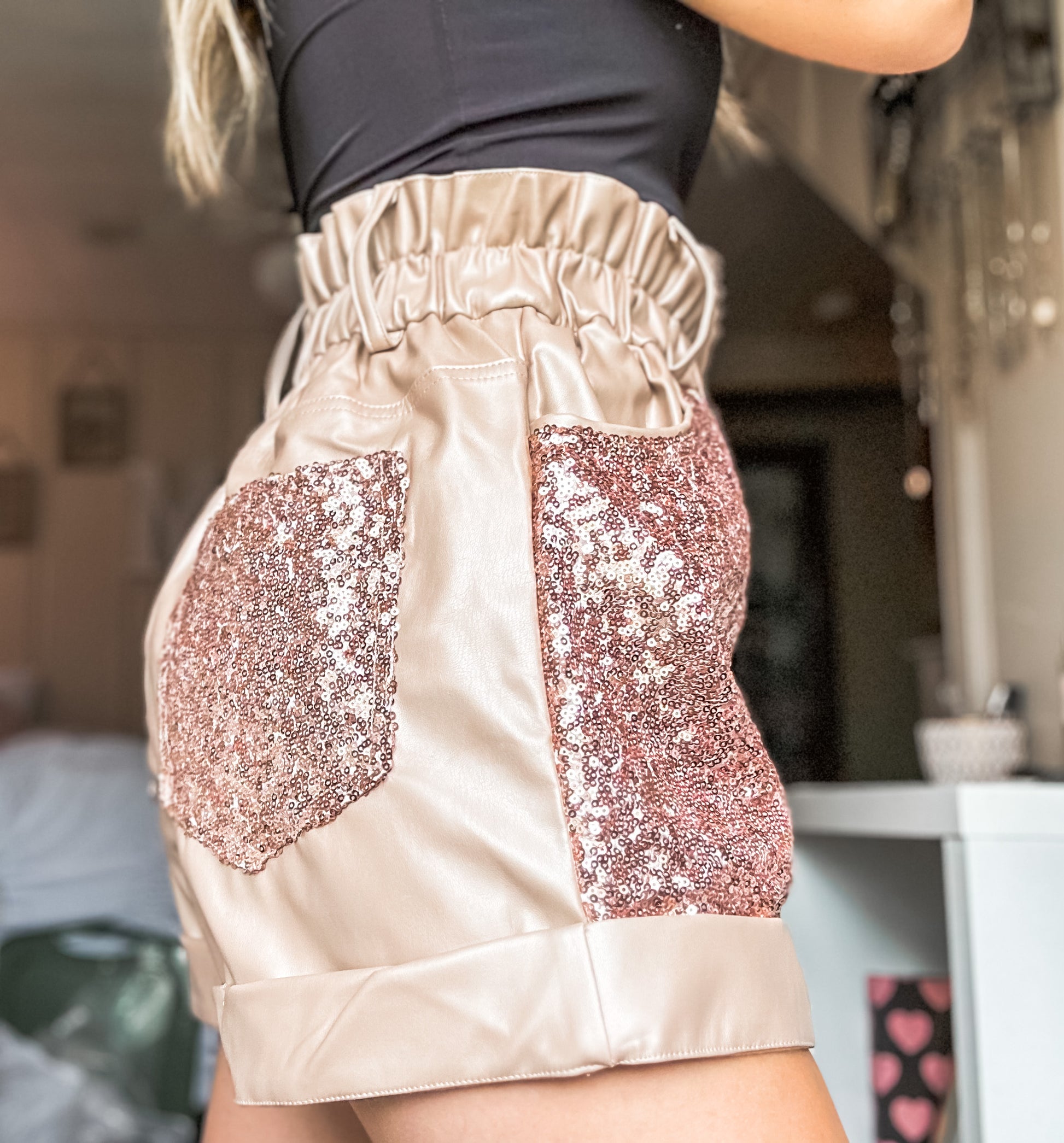 Leather & Sequins Paper Bag Shorts - Sawyer + Co.