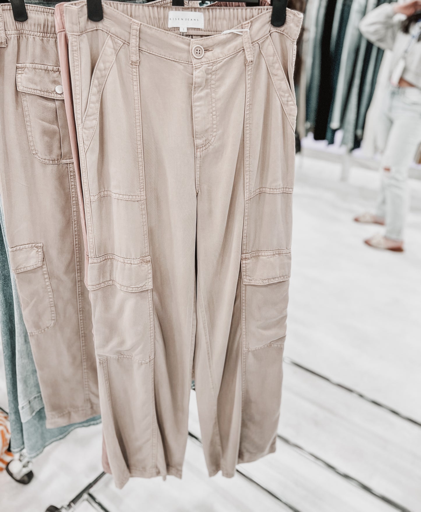 The Grace Wide Leg Cargo Pants In Taupe