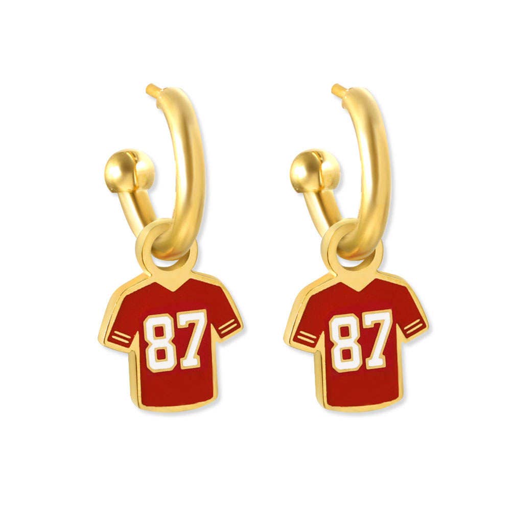 Kansas City Chiefs #87 Tight End Jersey Huggie Hoop Earrings