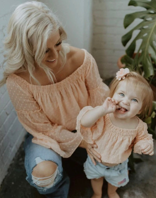 Peach Off The Shoulder Dot Top - Sawyer + Co.