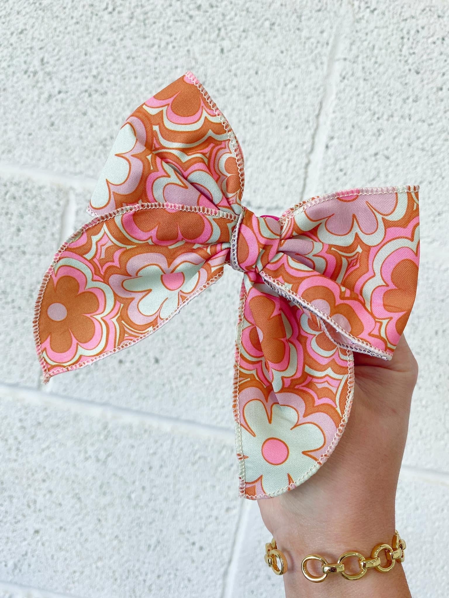 Groovy Pink Floral Bow - Sawyer + Co.